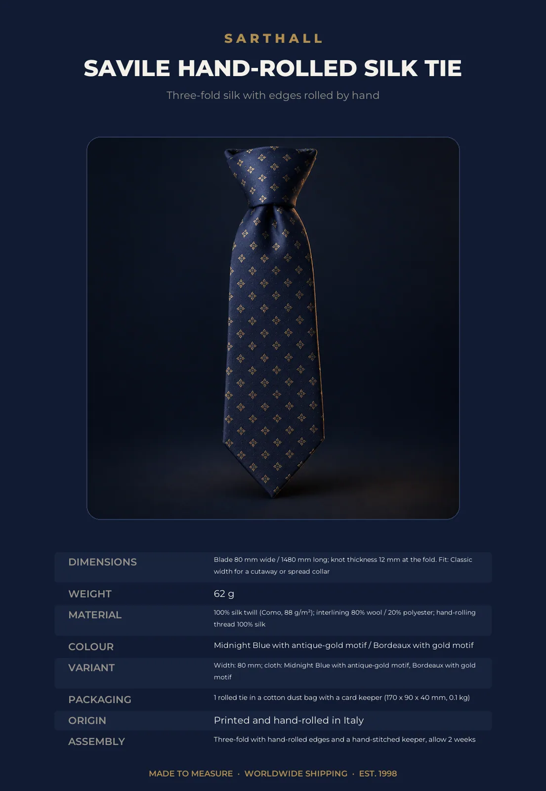 Savile Hand-Rolled Silk Tie - Image 9